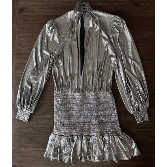 Retrofete Piper Mini Dress metallic silver Smocked Gunmetal XS party disco - Picture 6 of 12